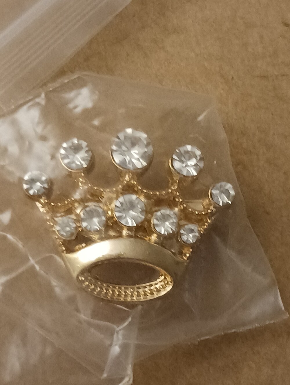 3- Mini Crown Pins Gold-tone And Rhinestone New